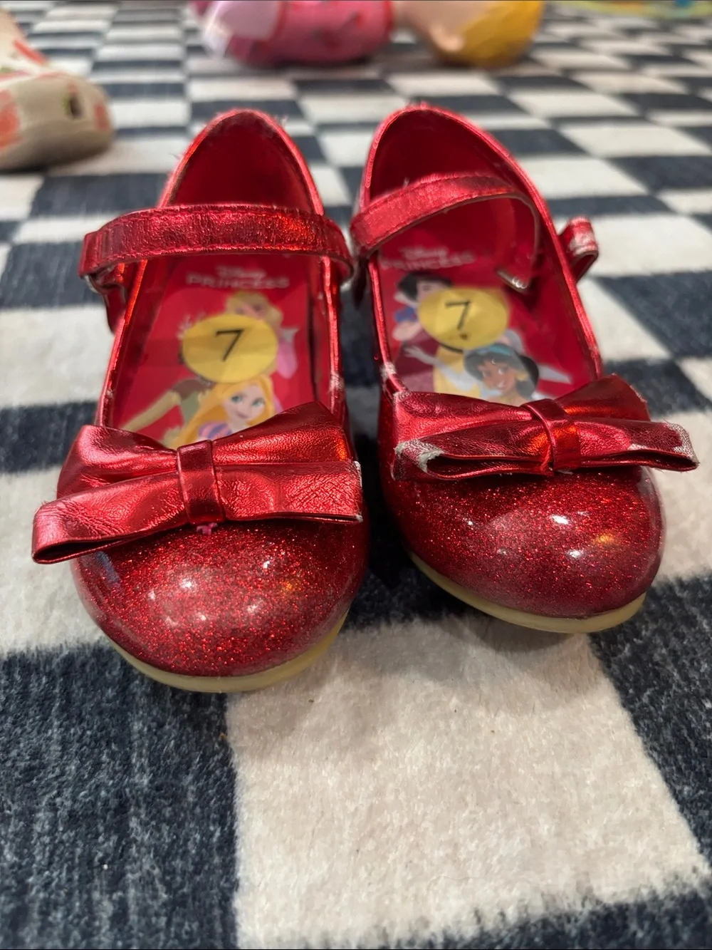 Disney Red Glitter Mary Jane Dress Shoes with Bow